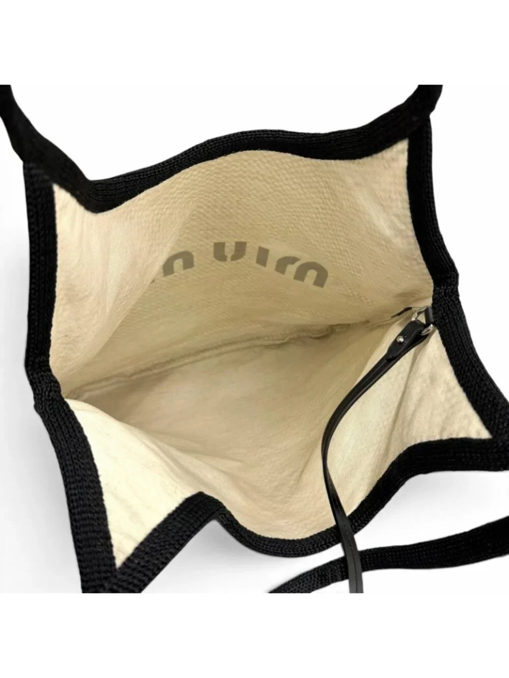 Miu Miu Ivy Nero Natural Logo Design Raffia Mesh Tote